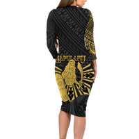 Philippines Tribal Long Sleeve Bodycon Dress King Lapu Lapu Gold Version LT05 - Polynesian Pride
