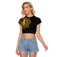 Philippines Tribal Raglan Cropped T Shirt King Lapu Lapu Gold Version LT05 Female Gold - Polynesian Pride