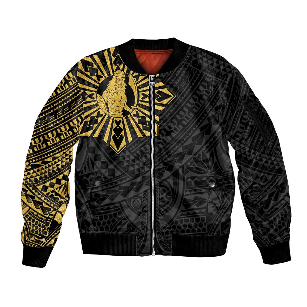 Philippines Tribal Sleeve Zip Bomber Jacket King Lapu Lapu Gold Version LT05 Unisex Gold - Polynesian Pride