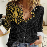 Philippines Tribal Women Casual Shirt King Lapu Lapu Gold Version LT05 Female Gold - Polynesian Pride