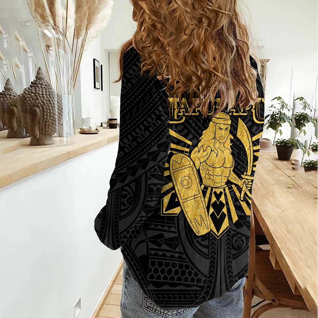 Philippines Tribal Women Casual Shirt King Lapu Lapu Gold Version LT05 - Polynesian Pride