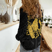 Philippines Tribal Women Casual Shirt King Lapu Lapu Gold Version LT05 - Polynesian Pride