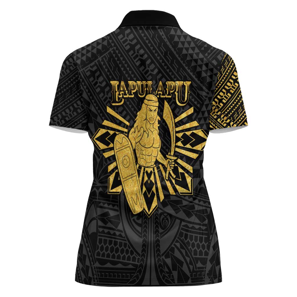 Philippines Tribal Women Polo Shirt King Lapu Lapu Gold Version LT05 - Polynesian Pride