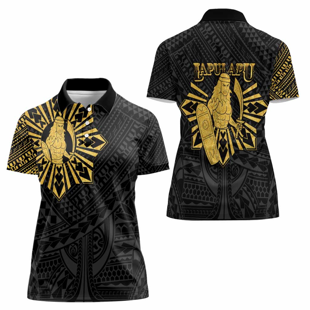 Philippines Tribal Women Polo Shirt King Lapu Lapu Gold Version LT05 - Polynesian Pride