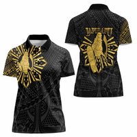 Philippines Tribal Women Polo Shirt King Lapu Lapu Gold Version LT05 - Polynesian Pride