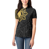 Philippines Tribal Women Polo Shirt King Lapu Lapu Gold Version LT05 - Polynesian Pride