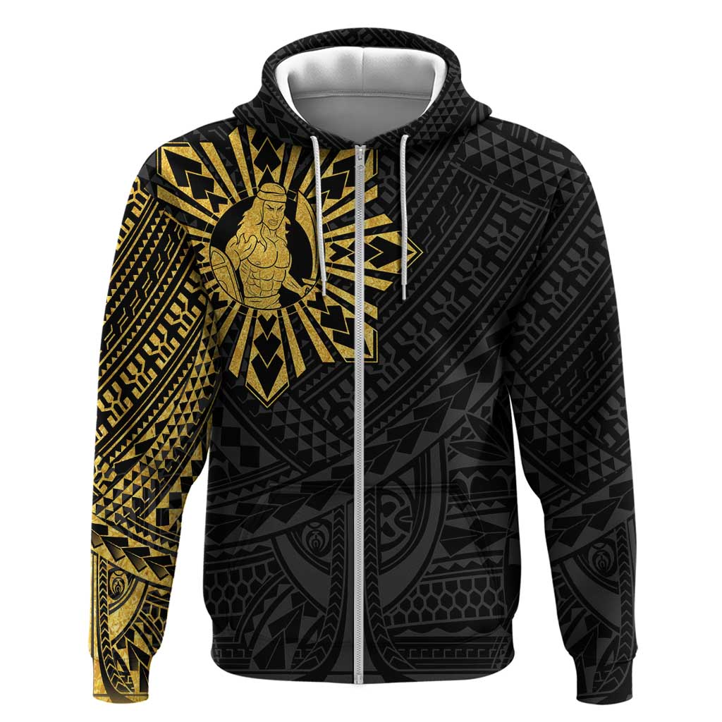 Philippines Tribal Zip Hoodie King Lapu Lapu Gold Version LT05 Zip Hoodie Gold - Polynesian Pride