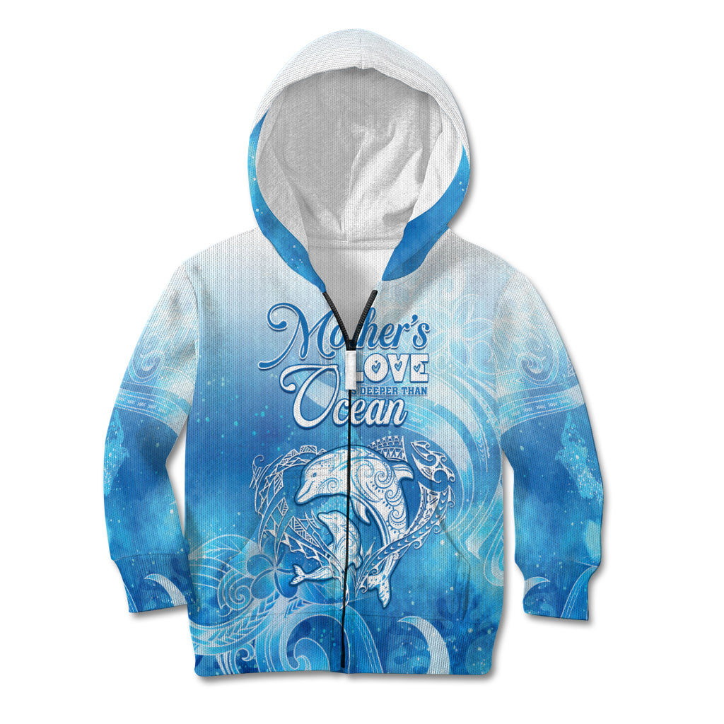 Mother's Love Is Deeper Than Ocean Kid Hoodie Polynesian Style LT05 Zip Hoodie Blue - Polynesian Pride