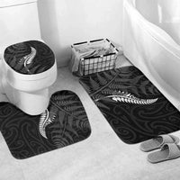 New Zealand Chur Bro Bathroom Set Maori Koru With Silver Fern LT05 Mat Set Only (3 pcs) One Size Black - Polynesian Pride
