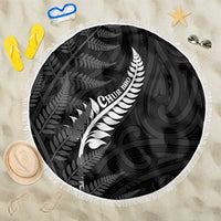 New Zealand Chur Bro Beach Blanket Maori Koru With Silver Fern LT05 One Size 150cm Black - Polynesian Pride