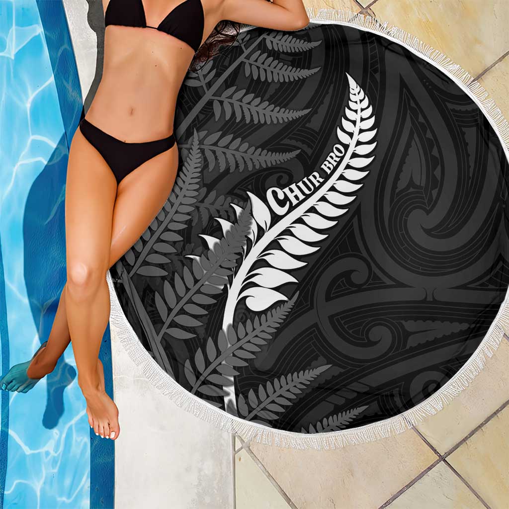 New Zealand Chur Bro Beach Blanket Maori Koru With Silver Fern LT05 - Polynesian Pride