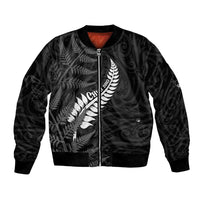 Personalised New Zealand Chur Bro Bomber Jacket Maori Koru With Silver Fern LT05 Unisex Black - Polynesian Pride