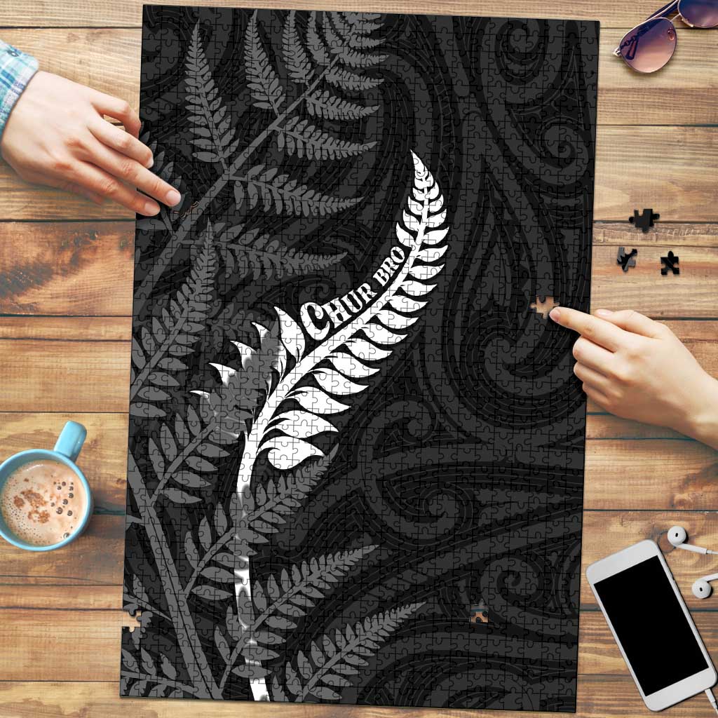 New Zealand Chur Bro Puzzle Maori Koru With Silver Fern LT05 Black - Polynesian Pride