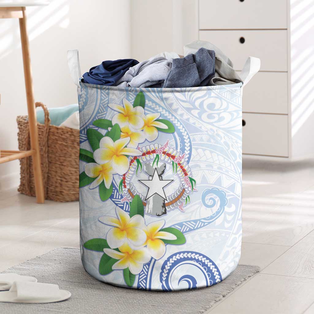 Northern Mariana Islands Chamorro Laundry Basket Plumeria Curves Style White Version LT05 White - Polynesian Pride