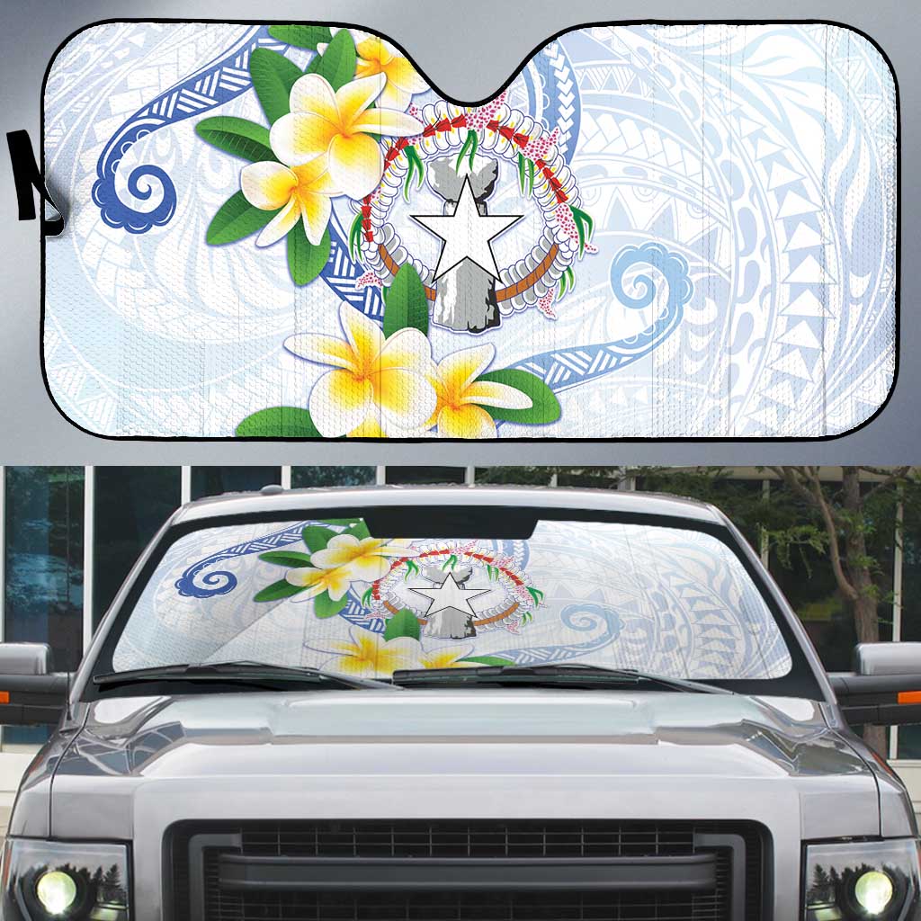 Northern Mariana Islands Chamorro Auto Sun Shade Plumeria Curves Style White Version LT05 White - Polynesian Pride