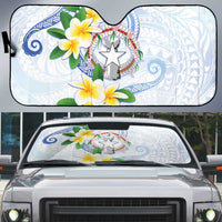 Northern Mariana Islands Chamorro Auto Sun Shade Plumeria Curves Style White Version LT05 White - Polynesian Pride