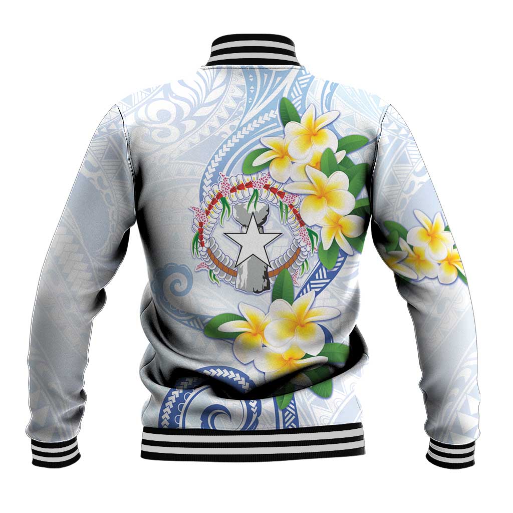 Northern Mariana Islands Chamorro Baseball Jacket Plumeria Curves Style White Version LT05 - Polynesian Pride