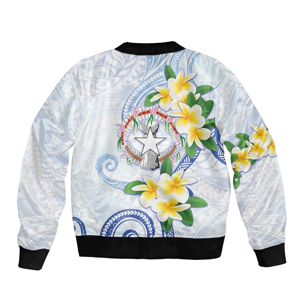 Northern Mariana Islands Chamorro Bomber Jacket Plumeria Curves Style White Version LT05 - Polynesian Pride