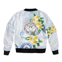 Northern Mariana Islands Chamorro Bomber Jacket Plumeria Curves Style White Version LT05 - Polynesian Pride