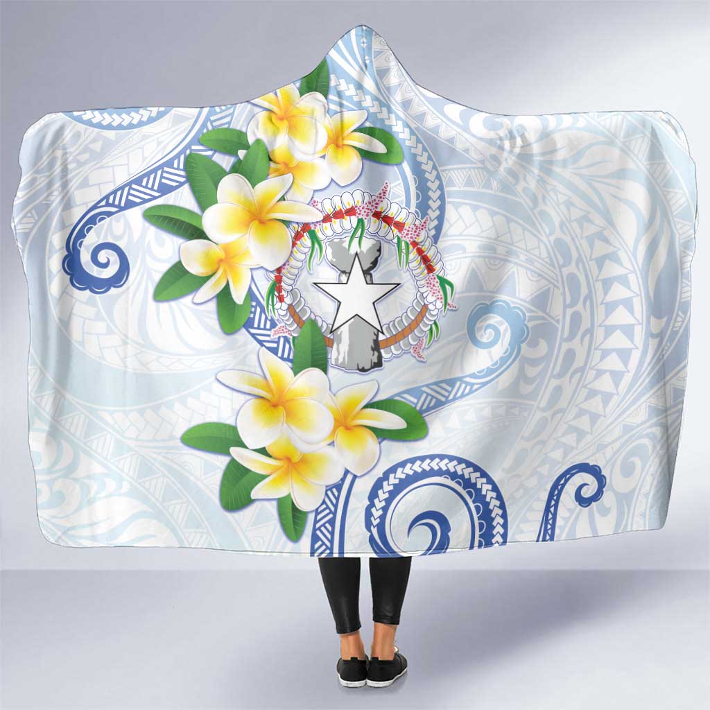 Northern Mariana Islands Chamorro Hooded Blanket Plumeria Curves Style White Version LT05 One Size White - Polynesian Pride
