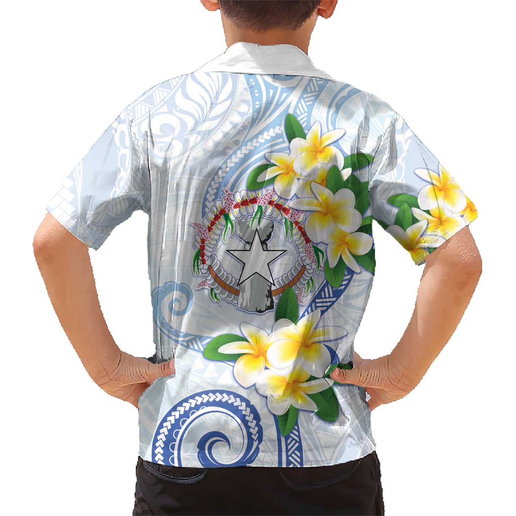 Northern Mariana Islands Chamorro Kid Hawaiian Shirt Plumeria Curves Style White Version LT05 - Polynesian Pride
