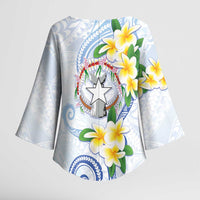 Northern Mariana Islands Chamorro Kimono Sleeve Blouse Plumeria Curves Style White Version LT05 - Polynesian Pride
