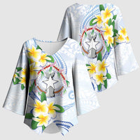 Northern Mariana Islands Chamorro Kimono Sleeve Blouse Plumeria Curves Style White Version LT05 - Polynesian Pride