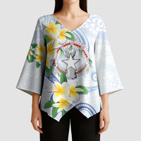 Northern Mariana Islands Chamorro Kimono Sleeve Blouse Plumeria Curves Style White Version LT05 - Polynesian Pride
