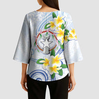 Northern Mariana Islands Chamorro Kimono Sleeve Blouse Plumeria Curves Style White Version LT05 - Polynesian Pride