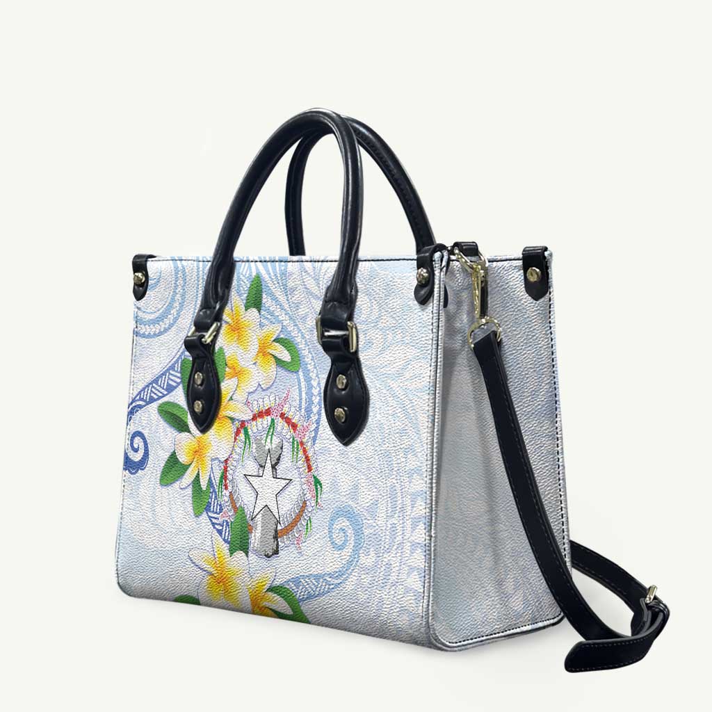 Northern Mariana Islands Chamorro Leather Bag Plumeria Curves Style White Version LT05 White - Polynesian Pride