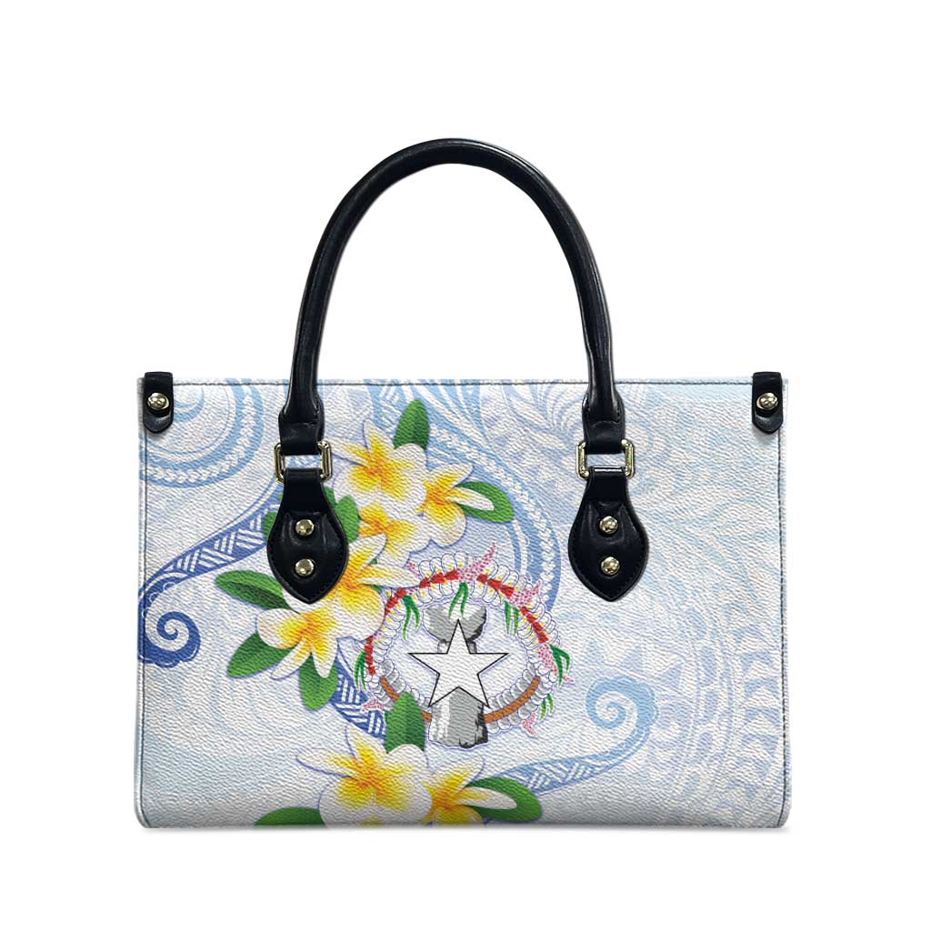 Northern Mariana Islands Chamorro Leather Bag Plumeria Curves Style White Version LT05 - Polynesian Pride