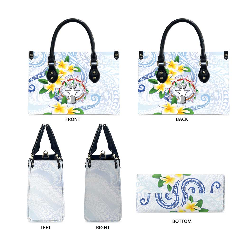 Northern Mariana Islands Chamorro Leather Bag Plumeria Curves Style White Version LT05 - Polynesian Pride