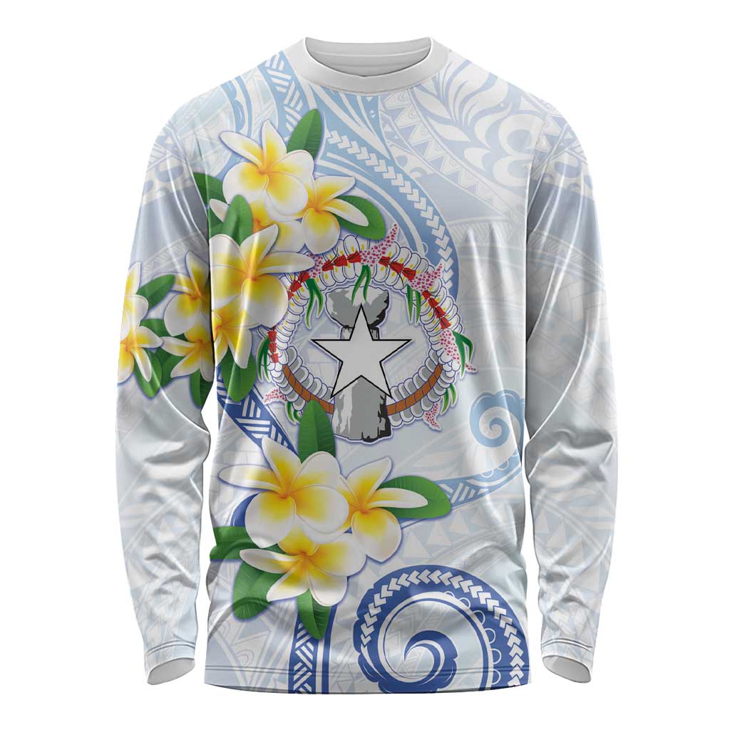Northern Mariana Islands Chamorro Long Sleeve Shirt Plumeria Curves Style White Version LT05 Unisex White - Polynesian Pride