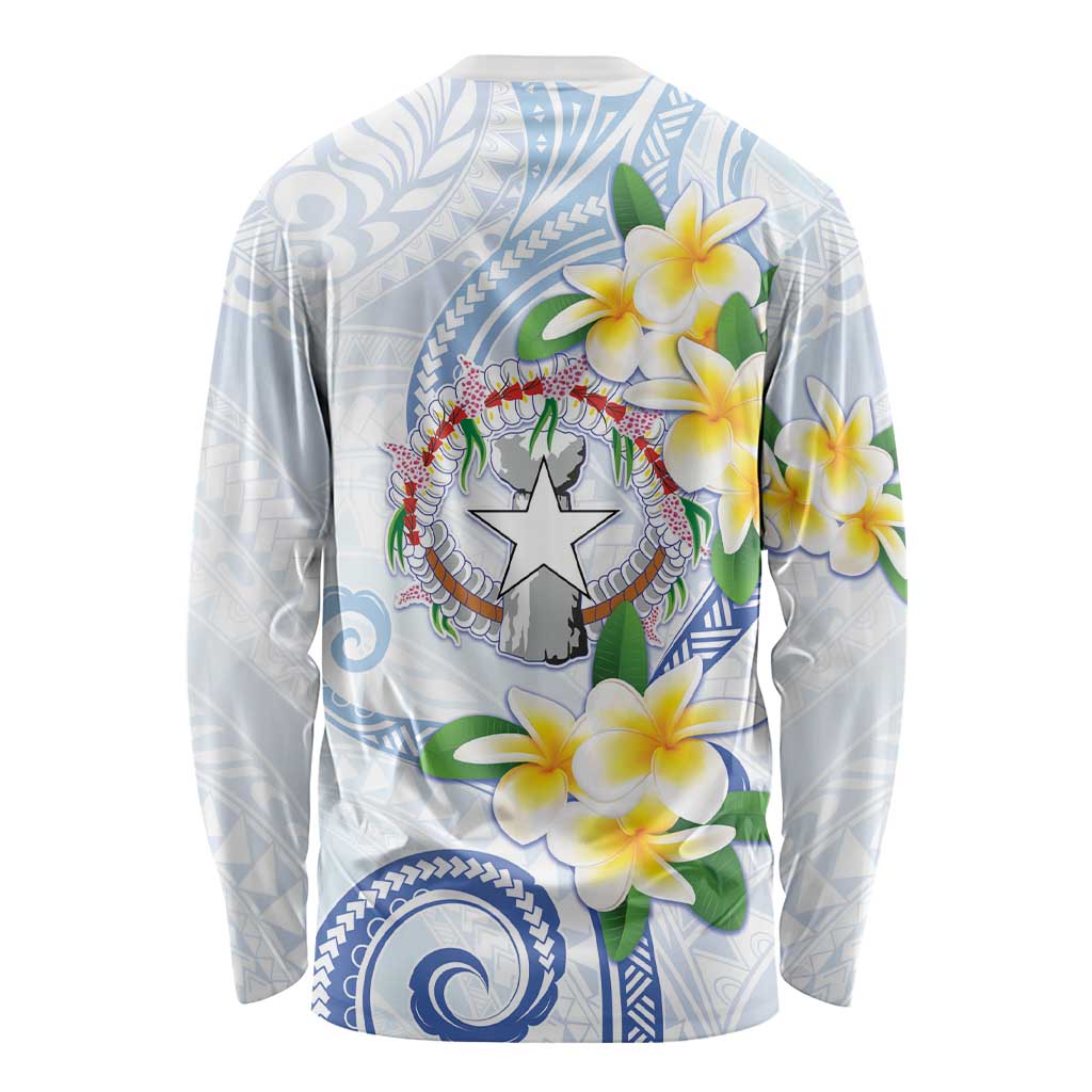 Northern Mariana Islands Chamorro Long Sleeve Shirt Plumeria Curves Style White Version LT05 - Polynesian Pride