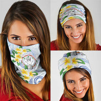 Northern Mariana Islands Chamorro Neck Gaiter Plumeria Curves Style White Version LT05 - Polynesian Pride