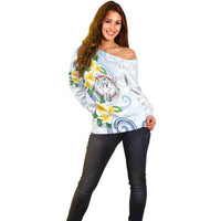 Northern Mariana Islands Chamorro Off Shoulder Sweater Plumeria Curves Style White Version LT05 - Polynesian Pride