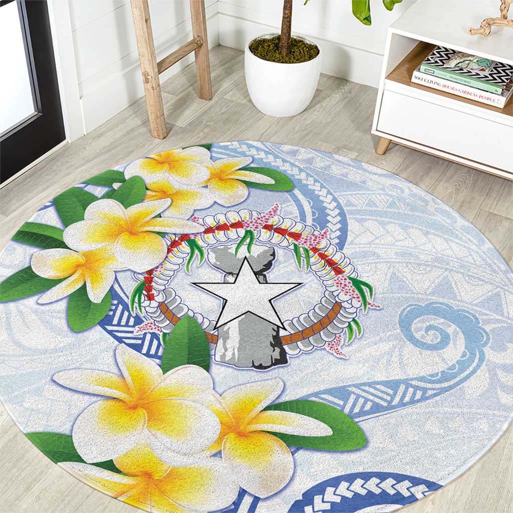 Northern Mariana Islands Chamorro Round Carpet Plumeria Curves Style White Version LT05 White - Polynesian Pride