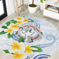 Northern Mariana Islands Chamorro Round Carpet Plumeria Curves Style White Version LT05 White - Polynesian Pride