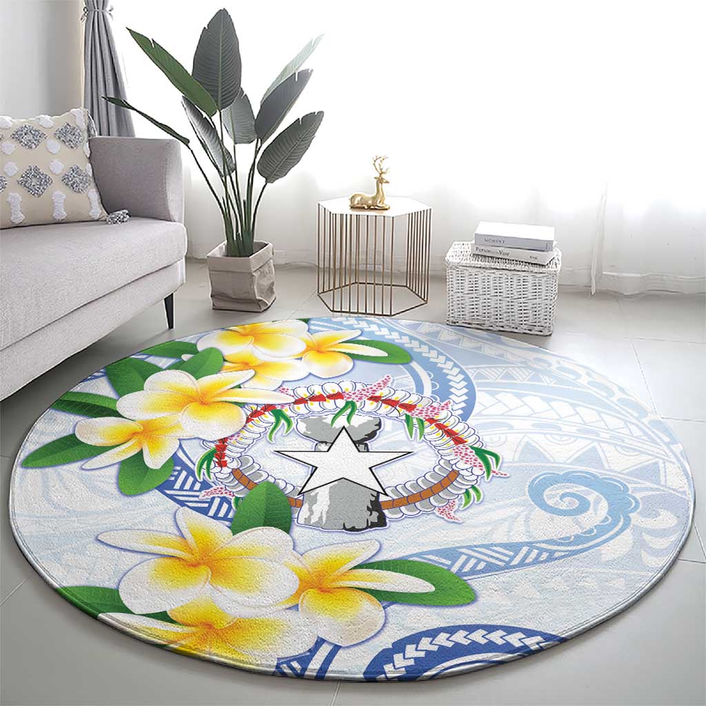 Northern Mariana Islands Chamorro Round Carpet Plumeria Curves Style White Version LT05 - Polynesian Pride