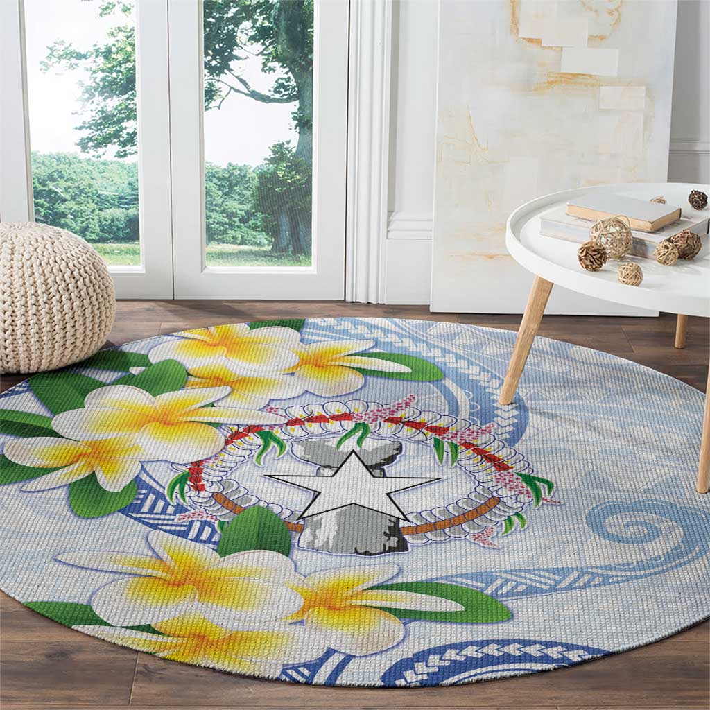 Northern Mariana Islands Chamorro Round Carpet Plumeria Curves Style White Version LT05 - Polynesian Pride