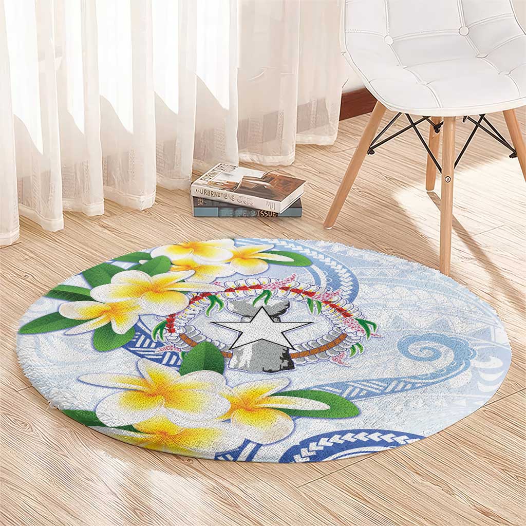 Northern Mariana Islands Chamorro Round Carpet Plumeria Curves Style White Version LT05 - Polynesian Pride