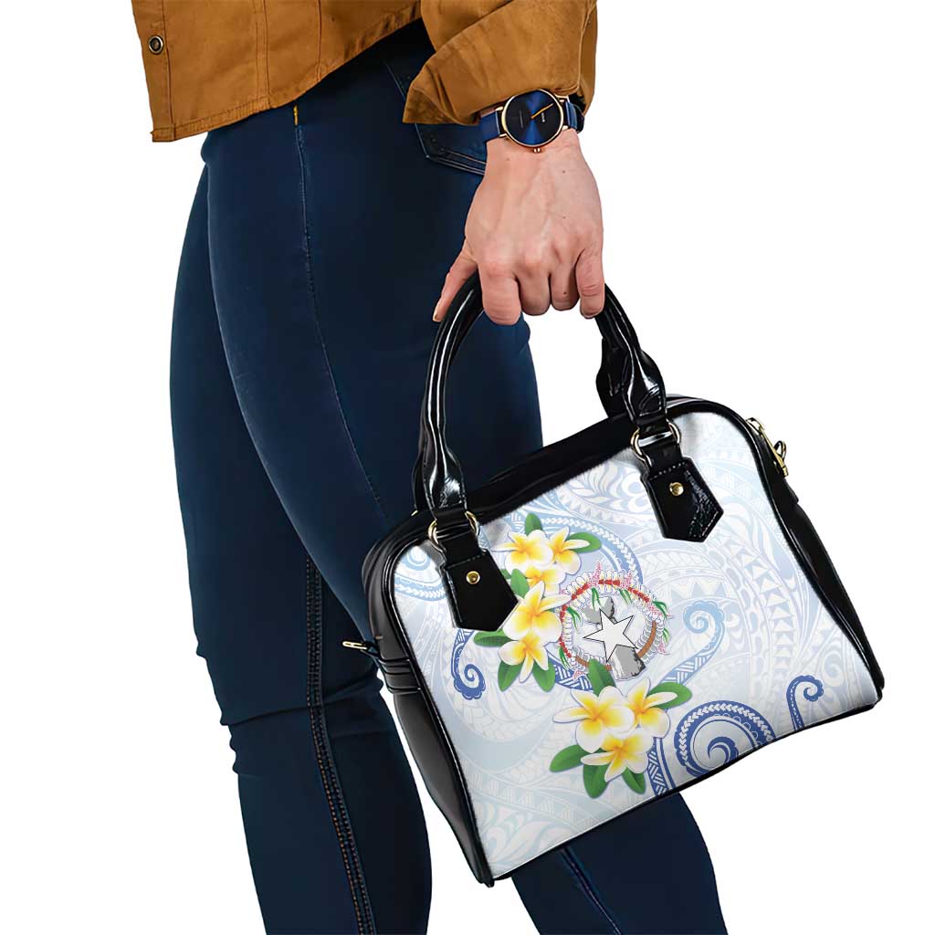 Northern Mariana Islands Chamorro Shoulder Handbag Plumeria Curves Style White Version LT05 - Polynesian Pride