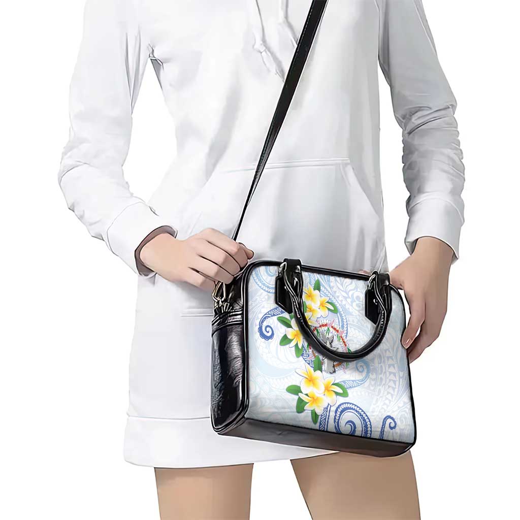 Northern Mariana Islands Chamorro Shoulder Handbag Plumeria Curves Style White Version LT05 - Polynesian Pride