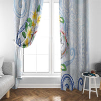 Northern Mariana Islands Chamorro Window Curtain Plumeria Curves Style White Version LT05 - Polynesian Pride