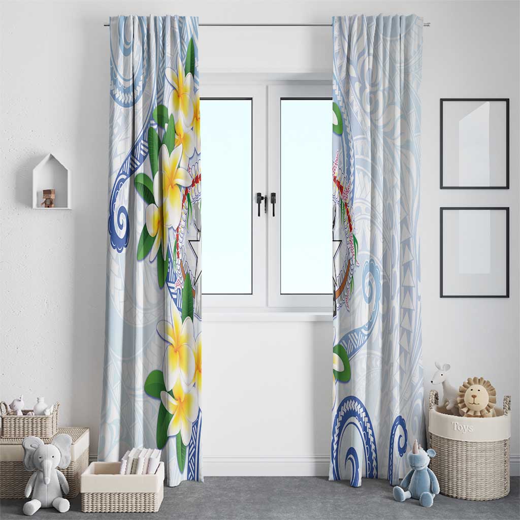 Northern Mariana Islands Chamorro Window Curtain Plumeria Curves Style White Version LT05 - Polynesian Pride