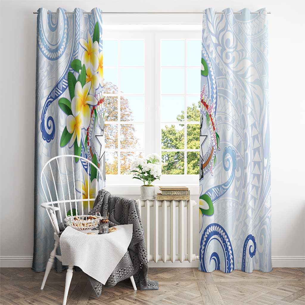 Northern Mariana Islands Chamorro Window Curtain Plumeria Curves Style White Version LT05 - Polynesian Pride