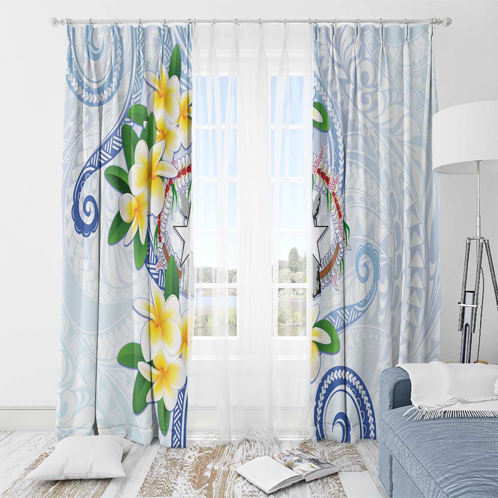 Northern Mariana Islands Chamorro Window Curtain Plumeria Curves Style White Version LT05 - Polynesian Pride