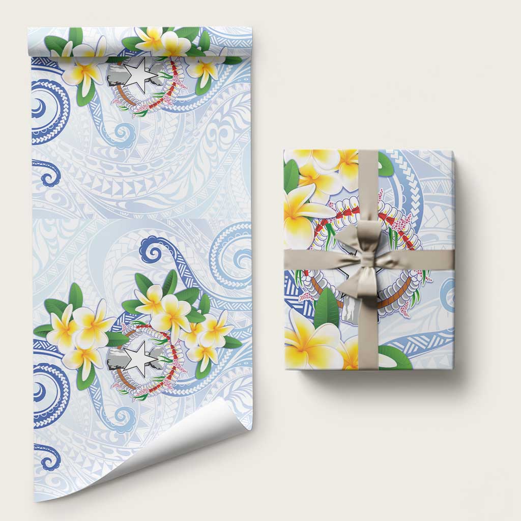Northern Mariana Islands Chamorro Wrapping Paper Plumeria Curves Style White Version LT05 58" × 23" White - Polynesian Pride