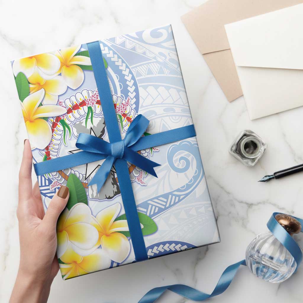 Northern Mariana Islands Chamorro Wrapping Paper Plumeria Curves Style White Version LT05 - Polynesian Pride
