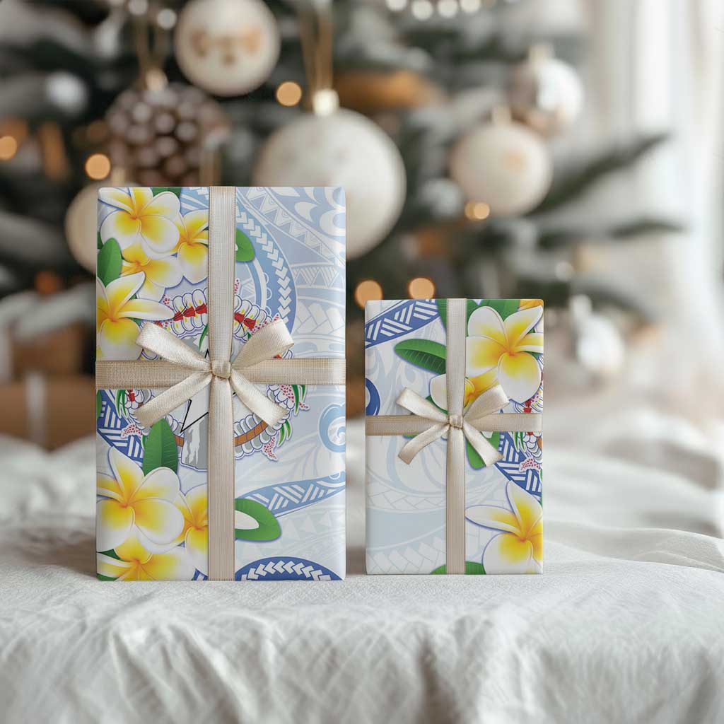 Northern Mariana Islands Chamorro Wrapping Paper Plumeria Curves Style White Version LT05 - Polynesian Pride